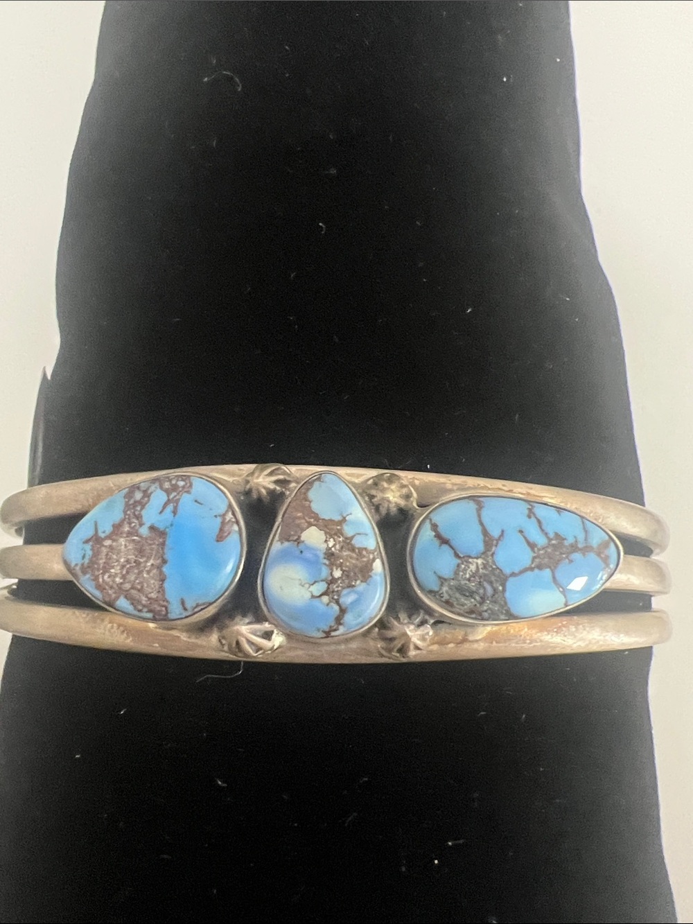 Sterling Silver Turquoise Triple Stone Cuff Bracelet - Golden Hills Turquoise